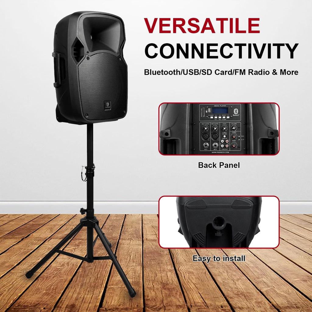 12-Inch 1800W 2-Way Powered PA Speaker System Combo Set with Speaker Stands J6109