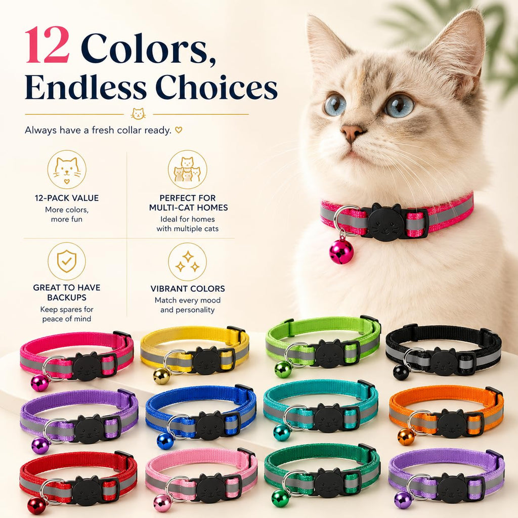 Reflective Breakaway Cat Collar with Bell 12-Pack X76484