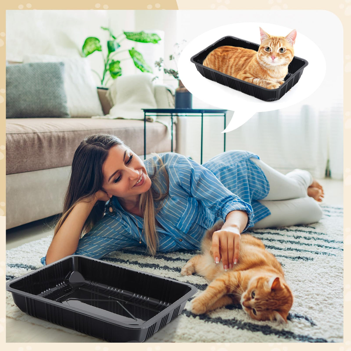 30 Pcs Disposable Plastic Cat Litter Trays 3 Sizes Black H117026