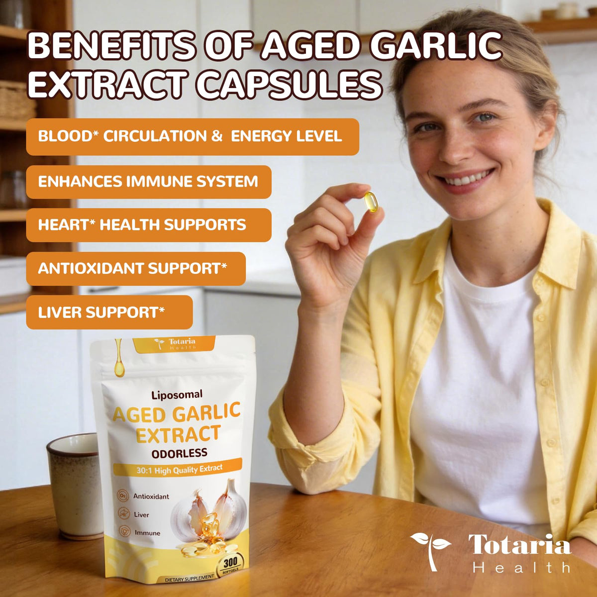 Odorless Aged Garlic Extract Capsules with Magnesium, Zinc, Vitamin B, 300 Softgels B537