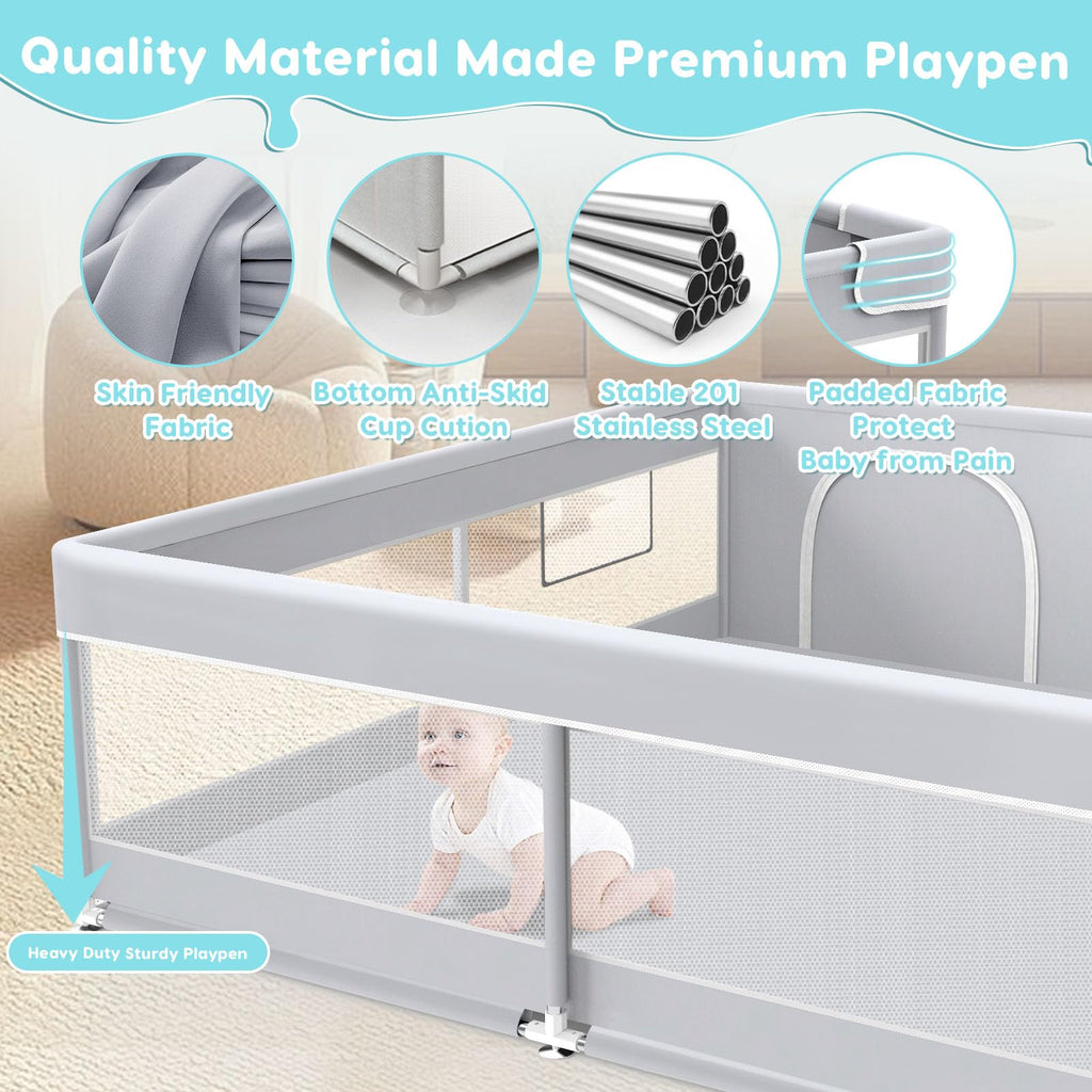 50x50 Inch Grey Baby Playpen with Mesh F8861