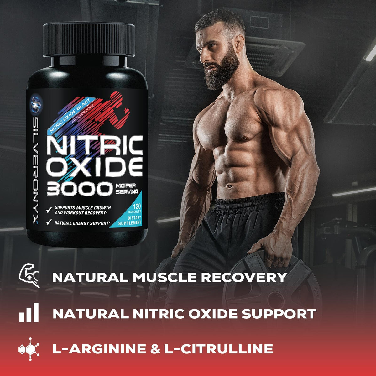 Nitric Oxide Supplement 3000mg Blend L-Arginine & L-Citrulline 120 Capsules J8498
