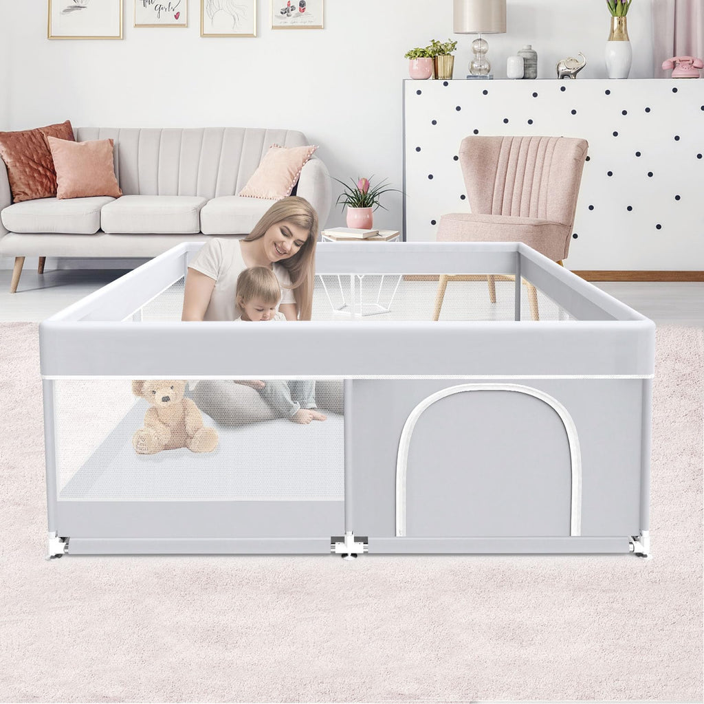 50x50 Inch Grey Baby Playpen with Mesh F8861