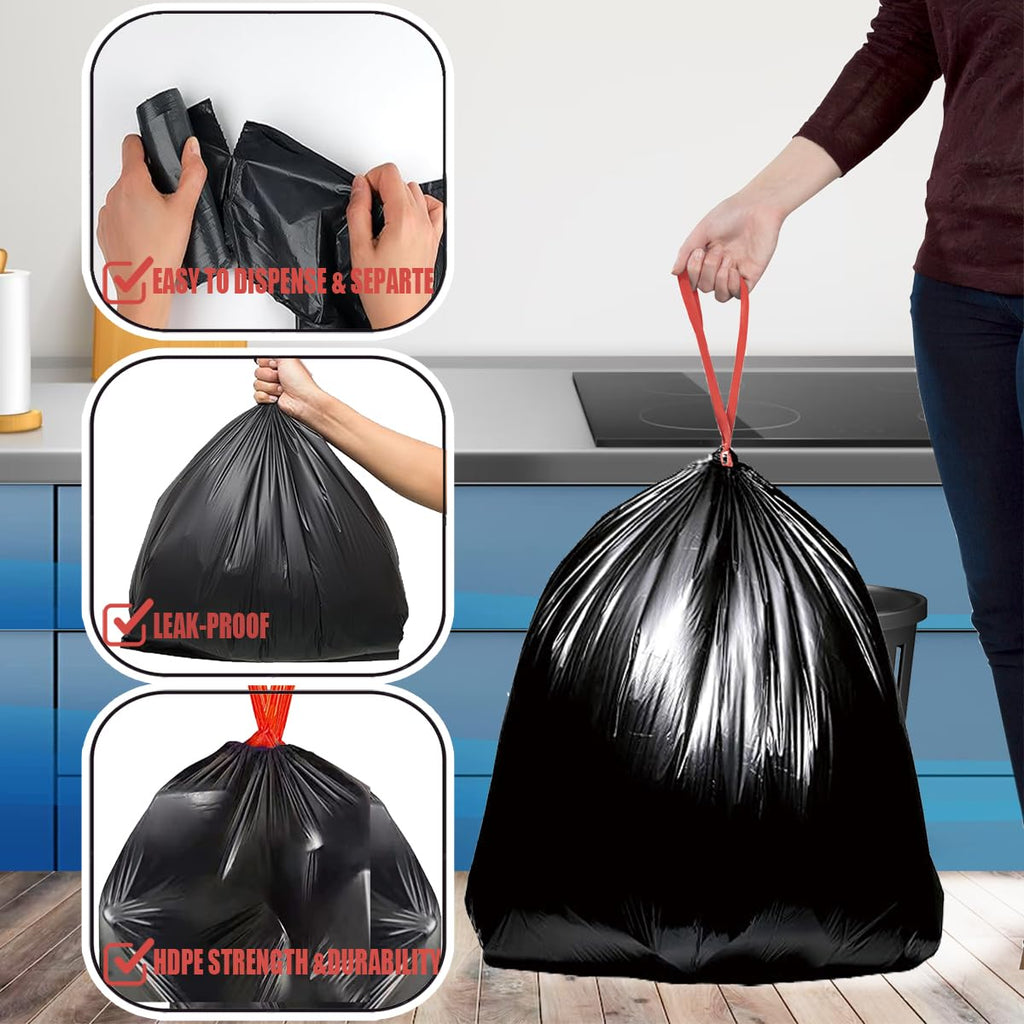 30 Gallon Drawstring Trash Bags, 150 Count Black Heavy Duty D72175