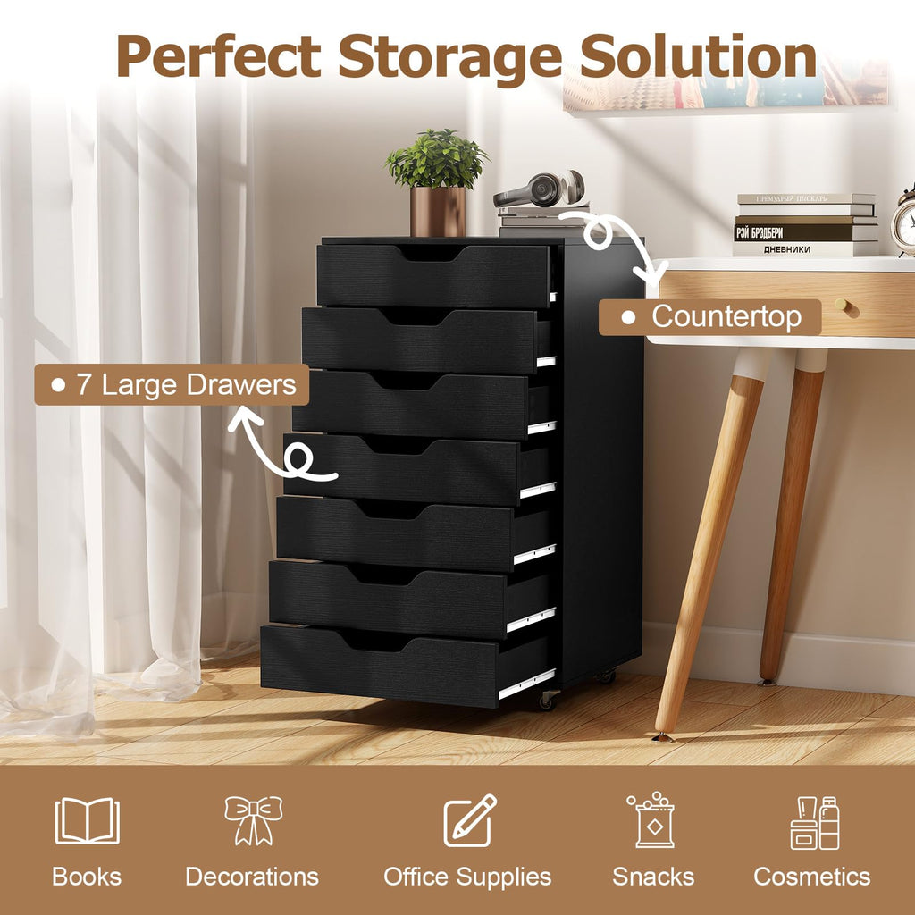 7 Drawer Wooden Storage Cabinet with Casters B237956
