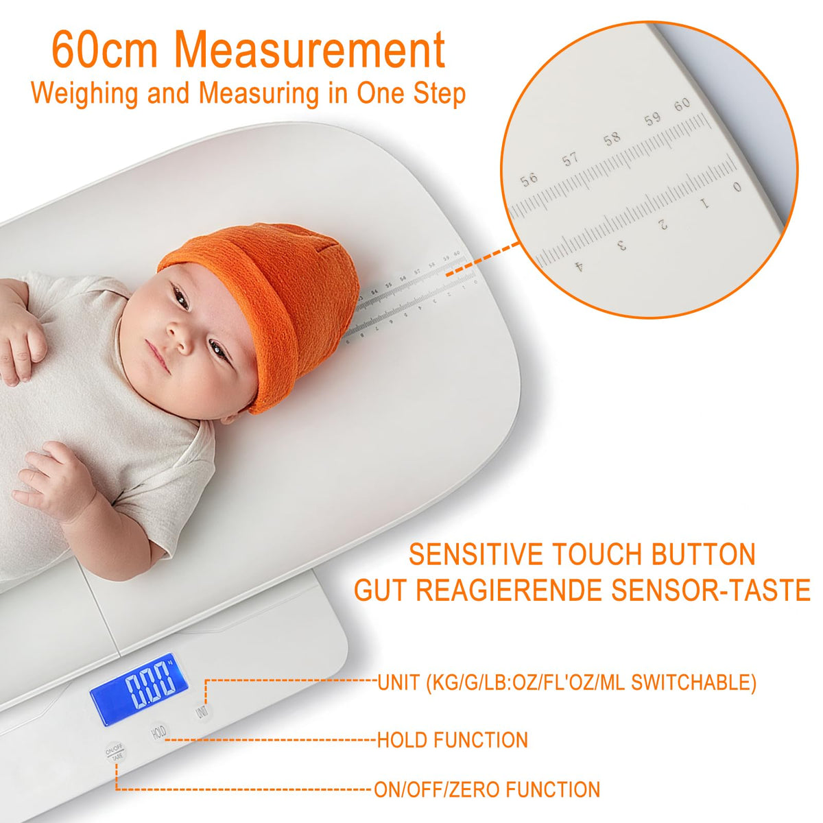 Baby Scale with Measuring Tray, LCD, 3 Weighing Modes I11537