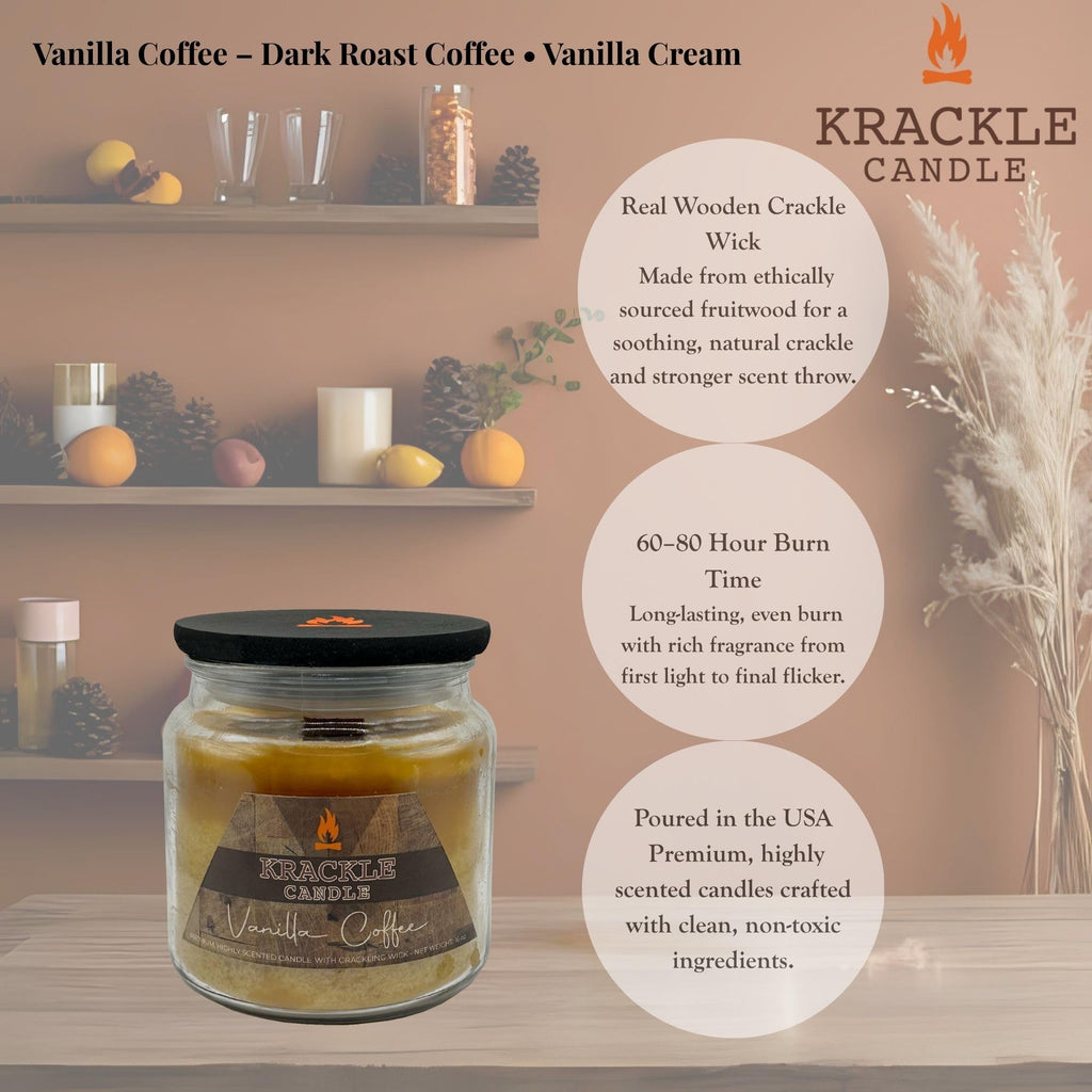 16 oz Vanilla Coffee Scented Candle with Wooden Wick S12076