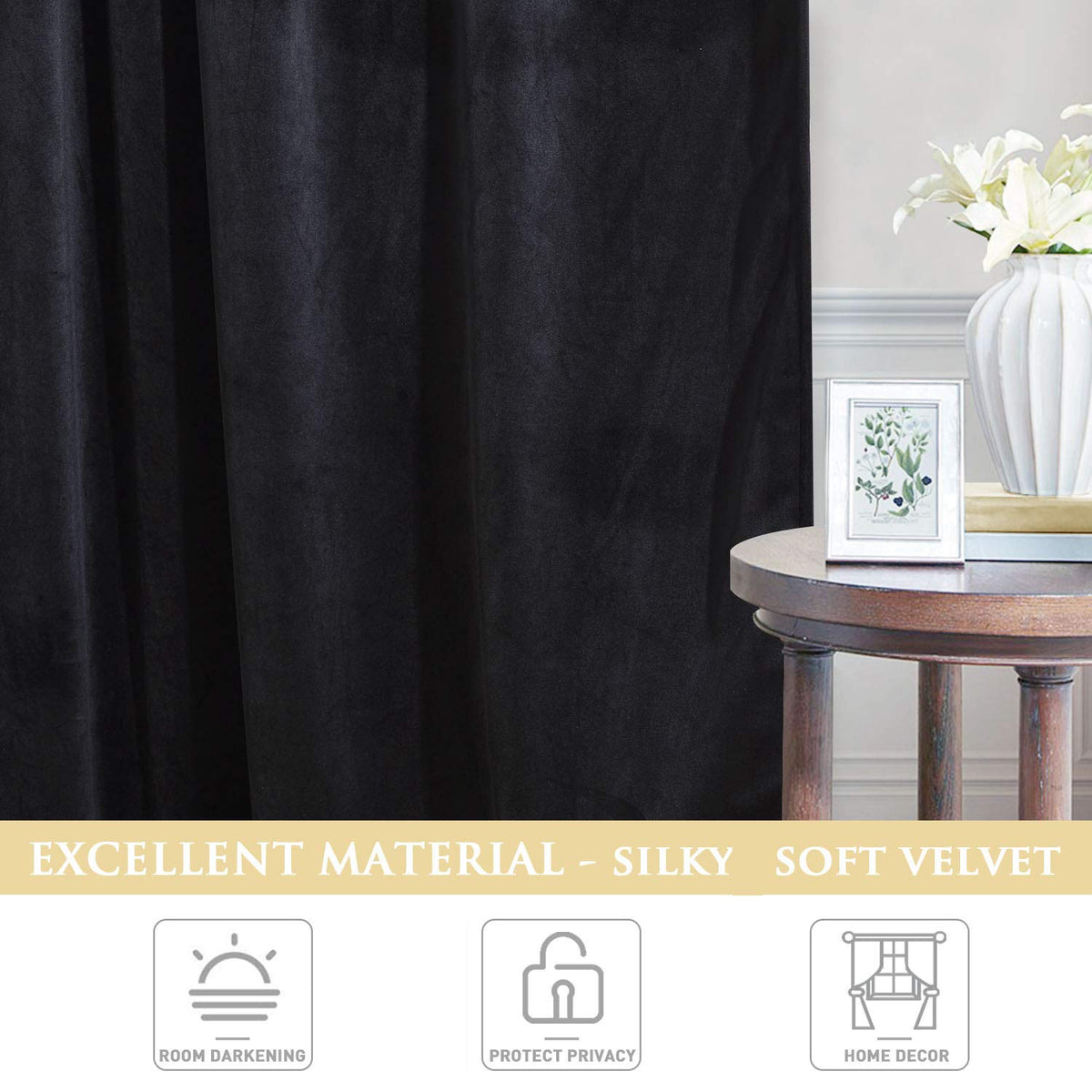 Black Velvet Blackout Curtains 2 Panels G6549