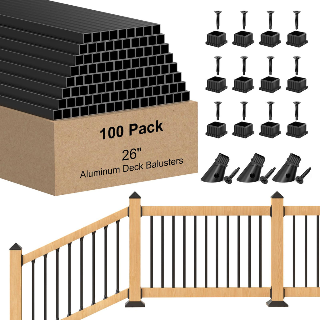100 Pack 26" Square Black Aluminum Deck Balusters Z42310