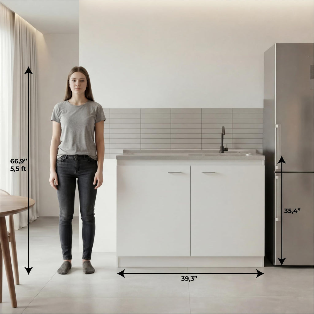 White 39 in Kitchen Sink Cabinet with Stainless Steel Top Q5180