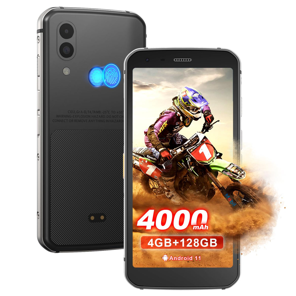 Unlocked Rugged Cell Phone 128GB IP68 Waterproof Android Smartphone Black L351105