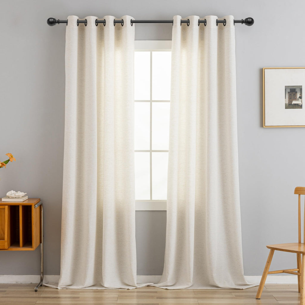 Natural Linen Curtains 90 Inches Long 2 Panels Black Grommets F879189