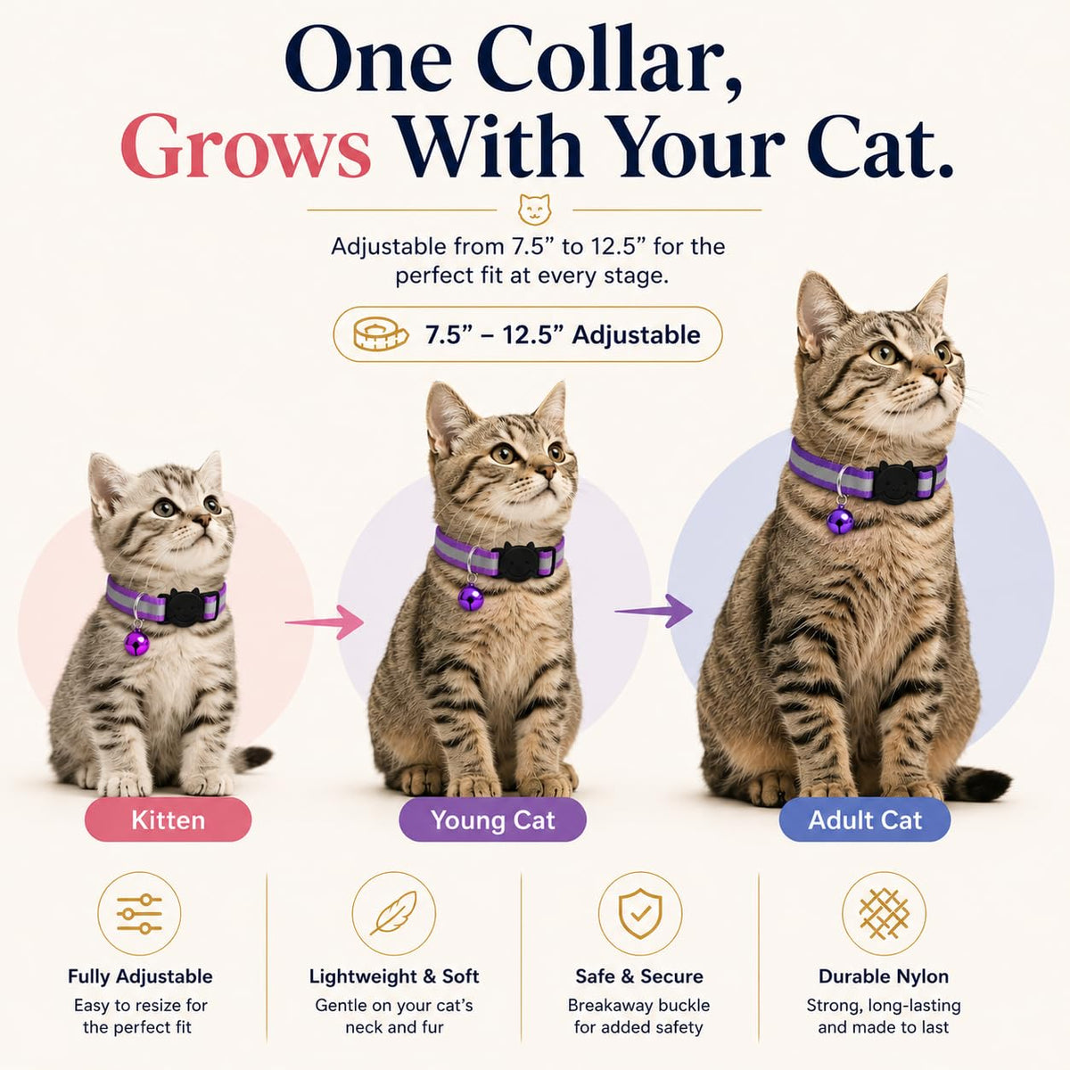 Reflective Breakaway Cat Collar with Bell 12-Pack X76484
