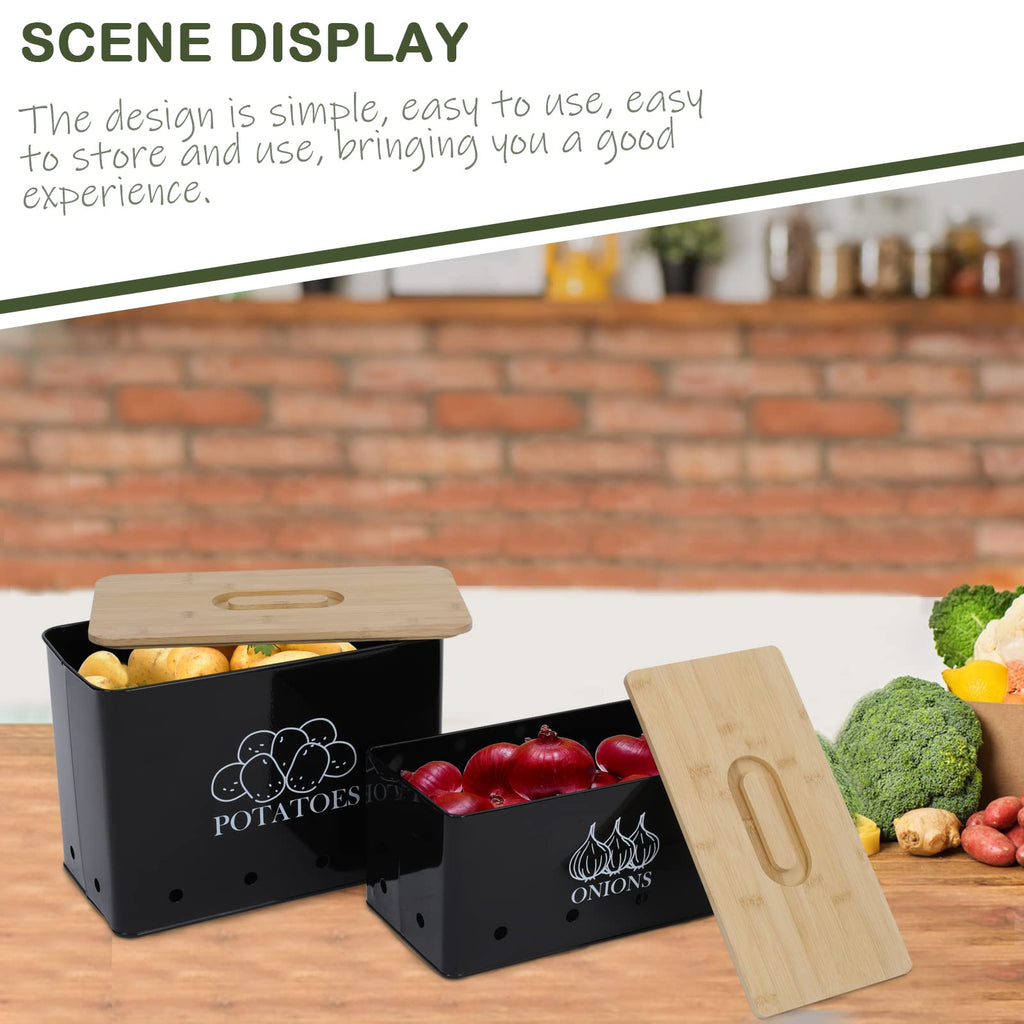 Vented Metal Vegetable Storage Bin Set of 2 with Wooden Lids C406232