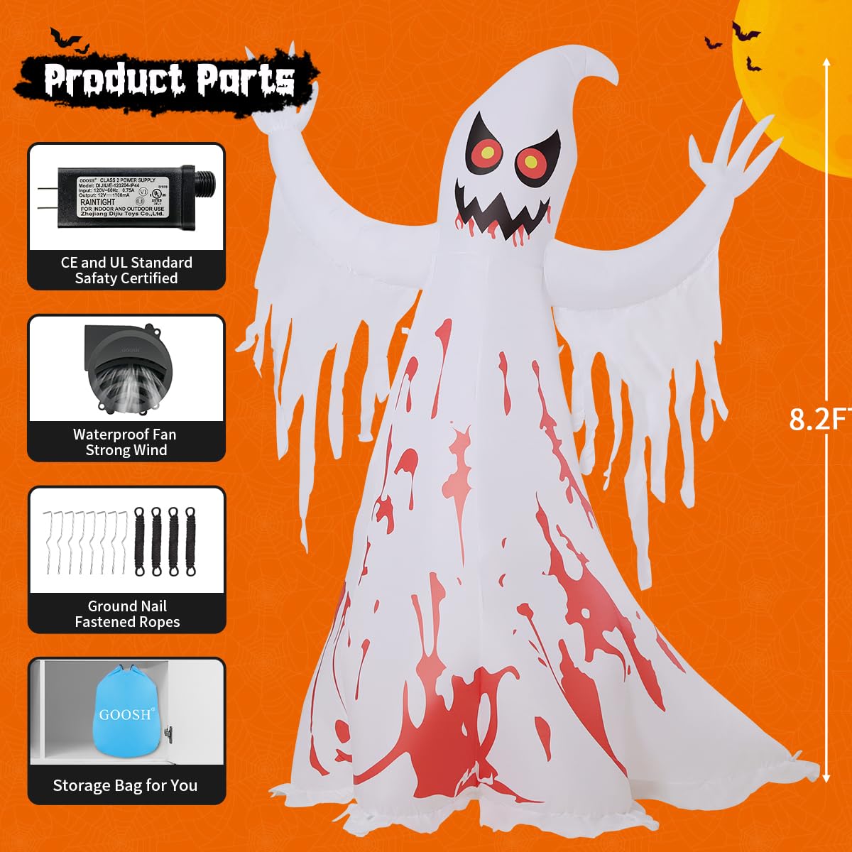 8.2 FT Inflatable Ghost with LED Lights S699955