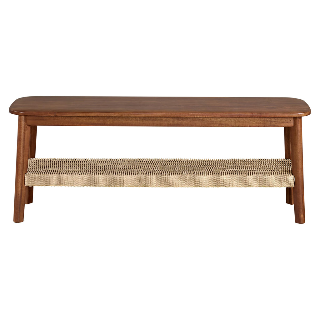 Solid Wood Entryway Bench with Woven Storage Shelf, Chestnut, 48” V7821