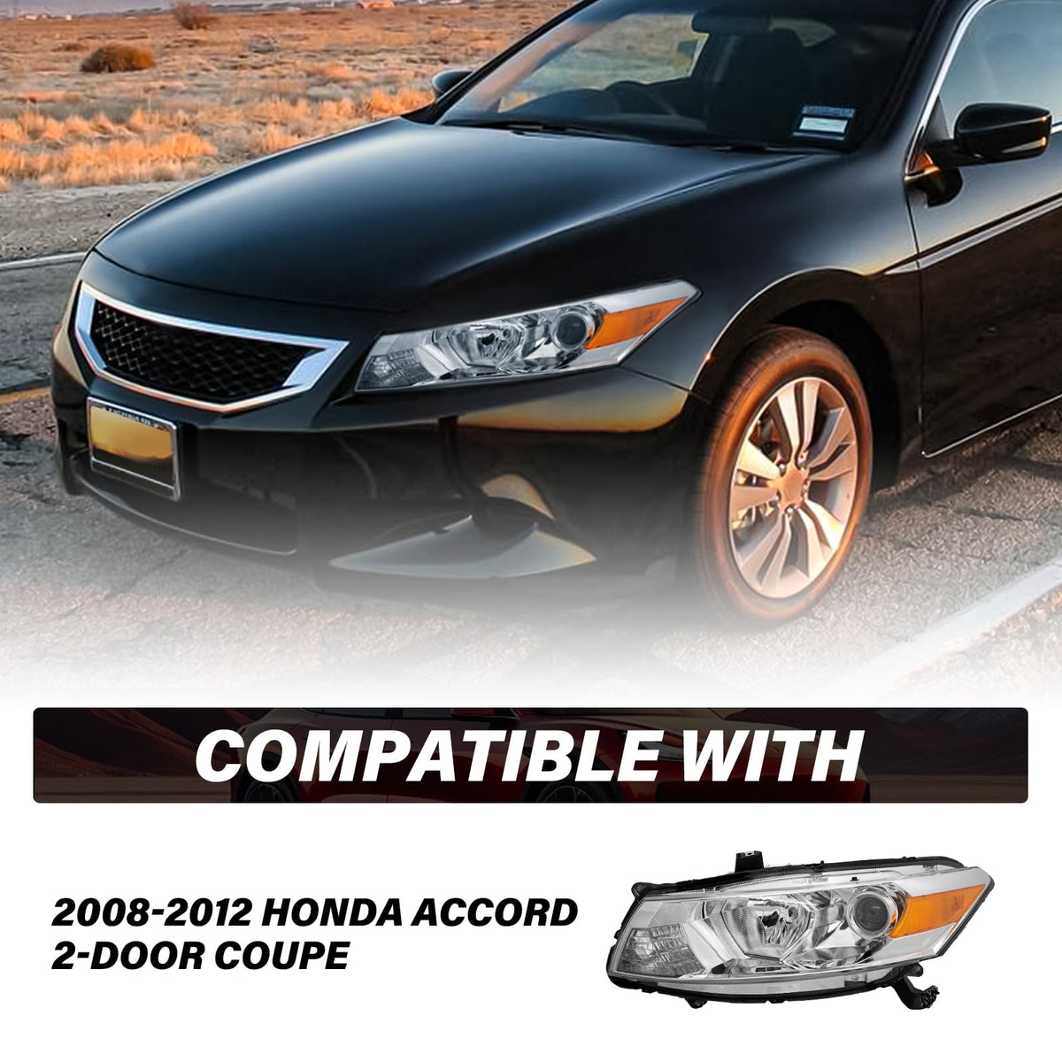 Headlight Assembly Replacement Chrome Housing with Amber Reflector E699