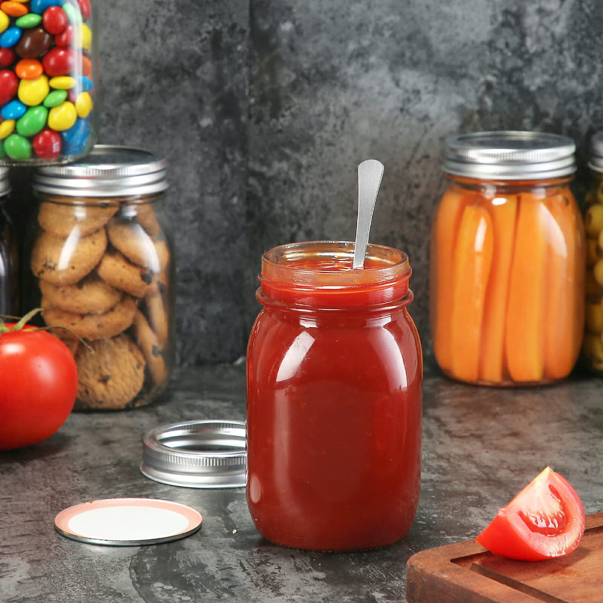 16 oz Clear Glass Mason Jars with Lids and Bands, 12 Pack C6657
