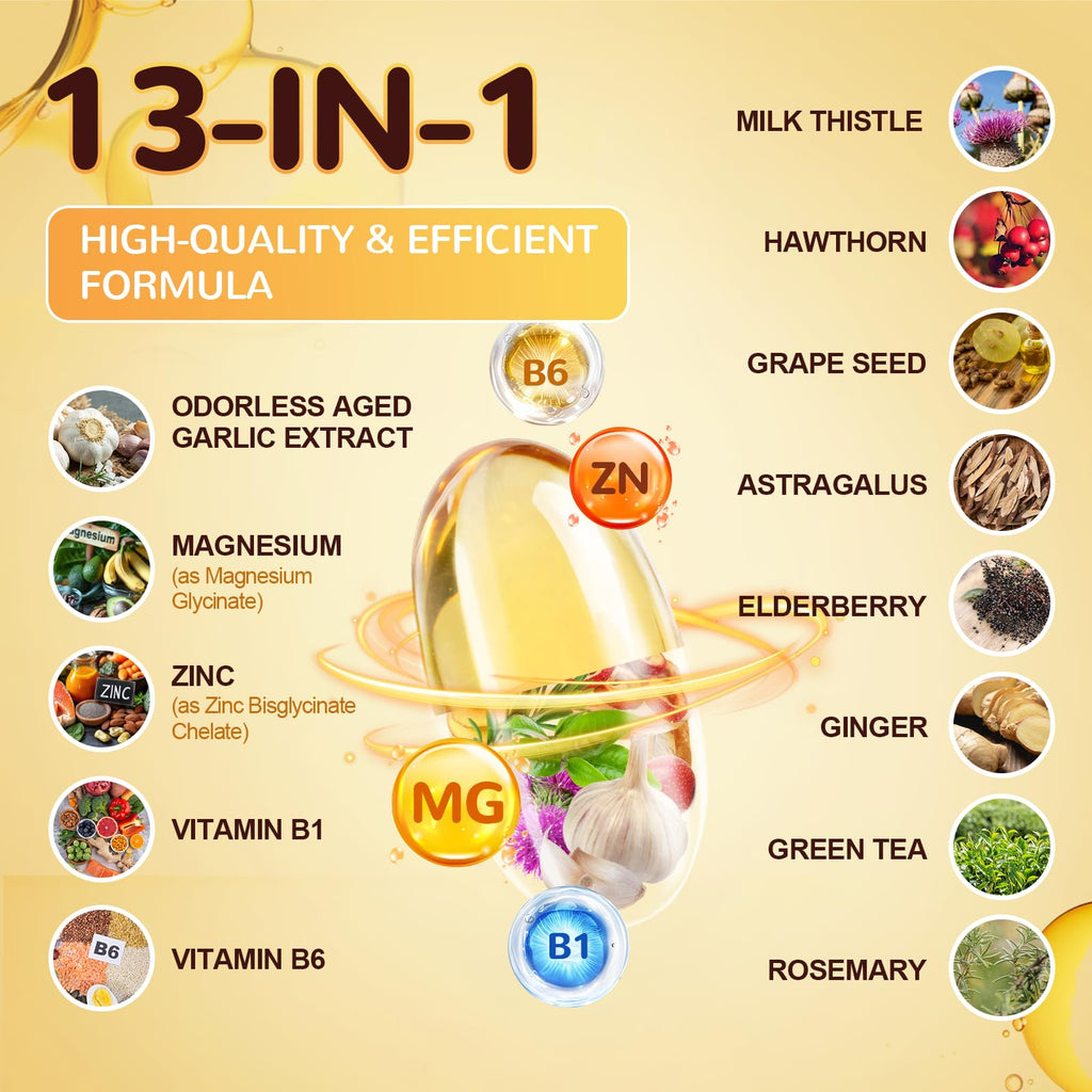 Odorless Aged Garlic Extract Capsules with Magnesium, Zinc, Vitamin B, 300 Softgels B537