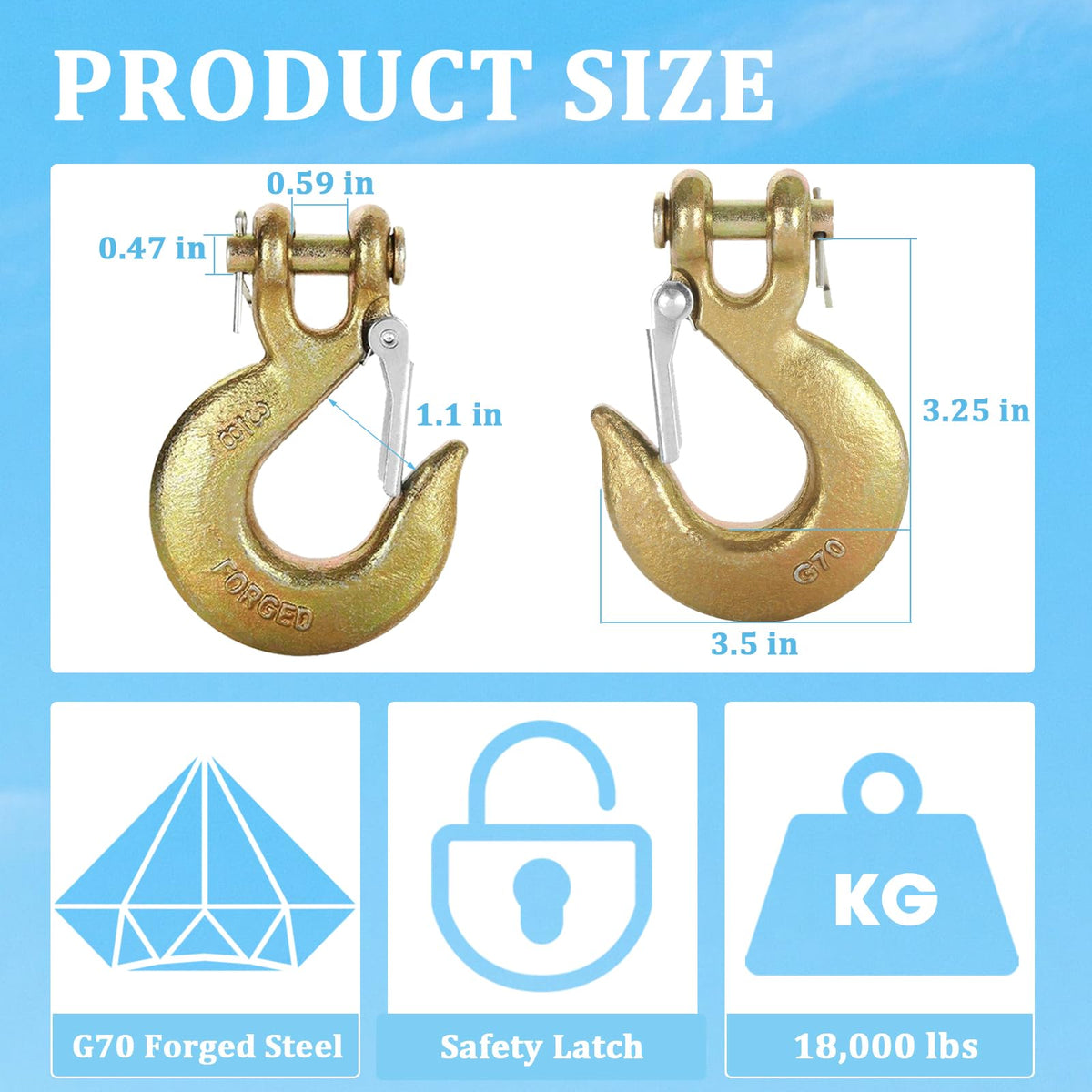 2 Pack 3/8" Heavy Duty Clevis Slip Hook with Safety Latch J557862