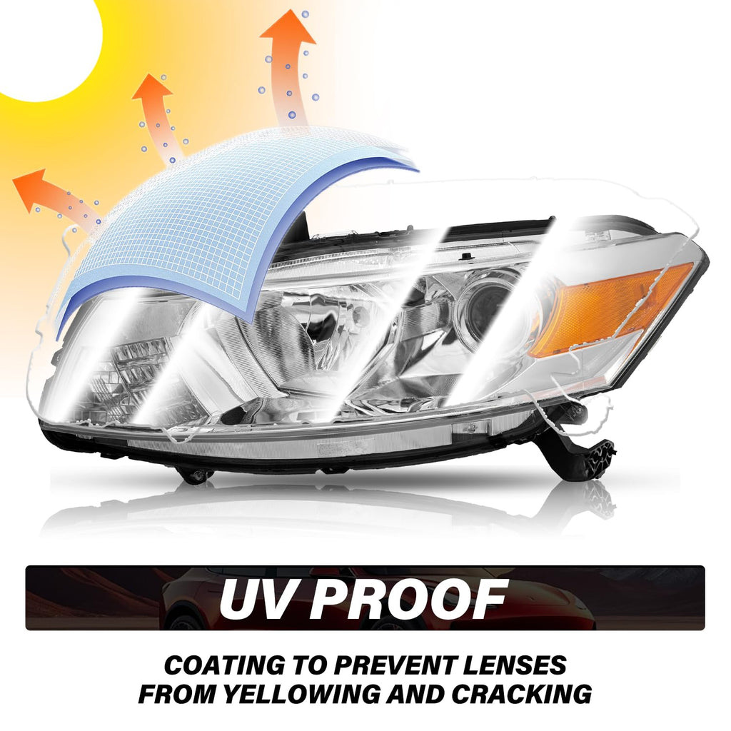 Headlight Assembly Replacement Chrome Housing with Amber Reflector E699