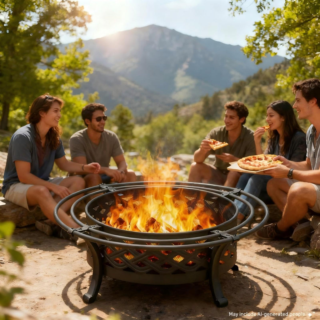 36 Inch Outdoor Fire Pit with Spark Screen Black P39038