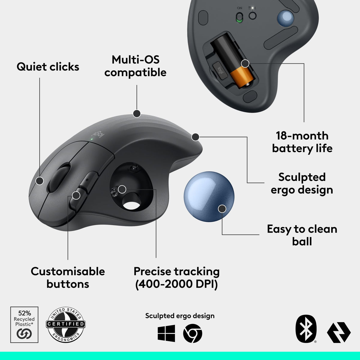 Wireless Bluetooth Trackball Mouse H5982