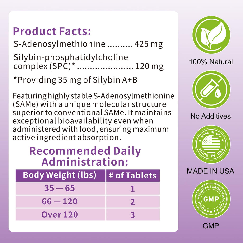 Large Dog Liver Support with 425 mg S-Adenosylmethionine & Silybin A+B, 30 Tablets L15068
