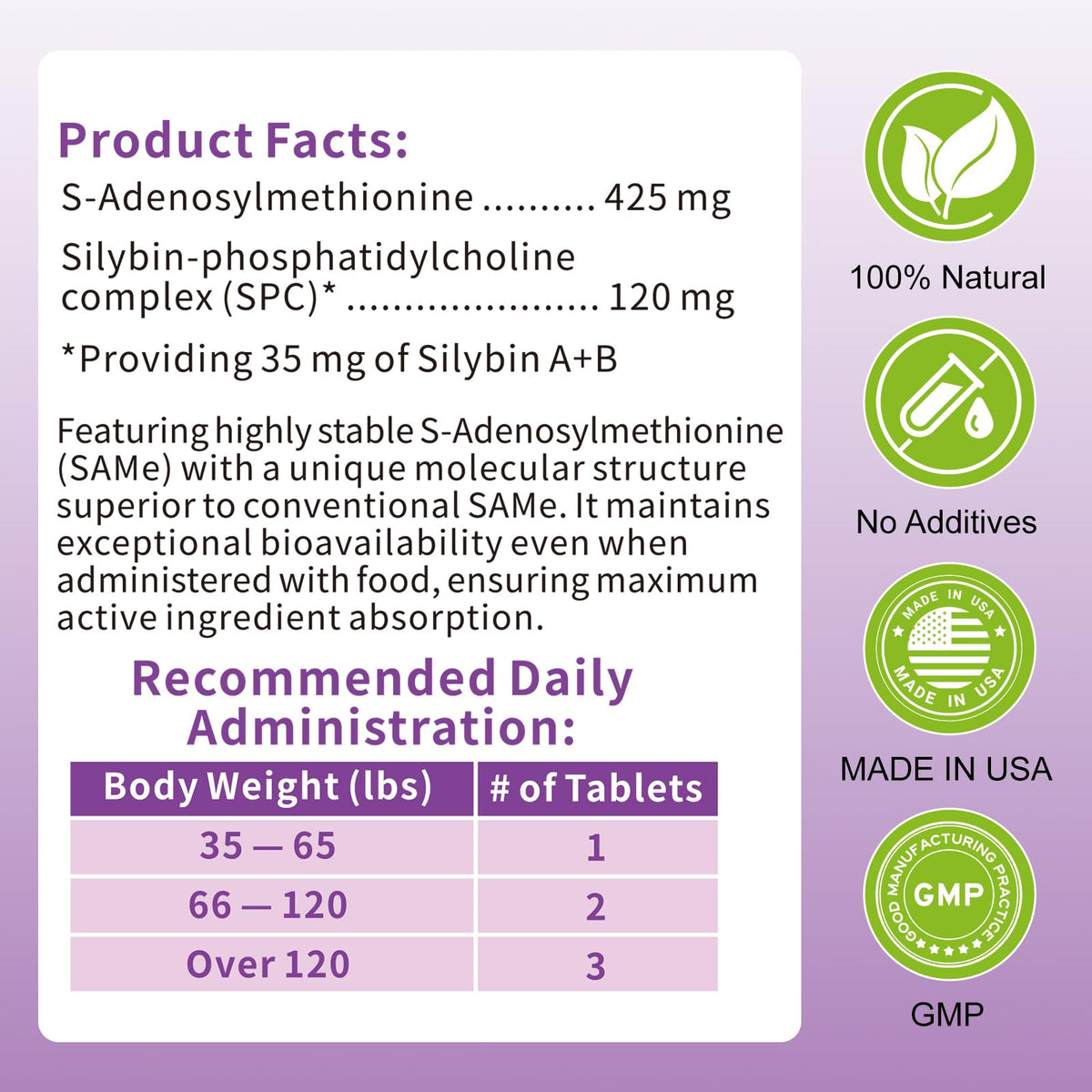 Large Dog Liver Support with 425 mg S-Adenosylmethionine & Silybin A+B, 30 Tablets L15068