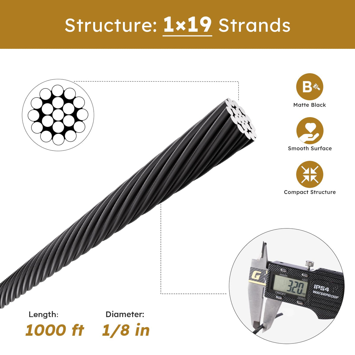 Black 1/8" Stainless Steel Cable J506