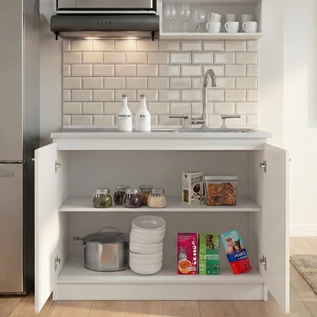 White 39 in Kitchen Sink Cabinet with Stainless Steel Top Q5180