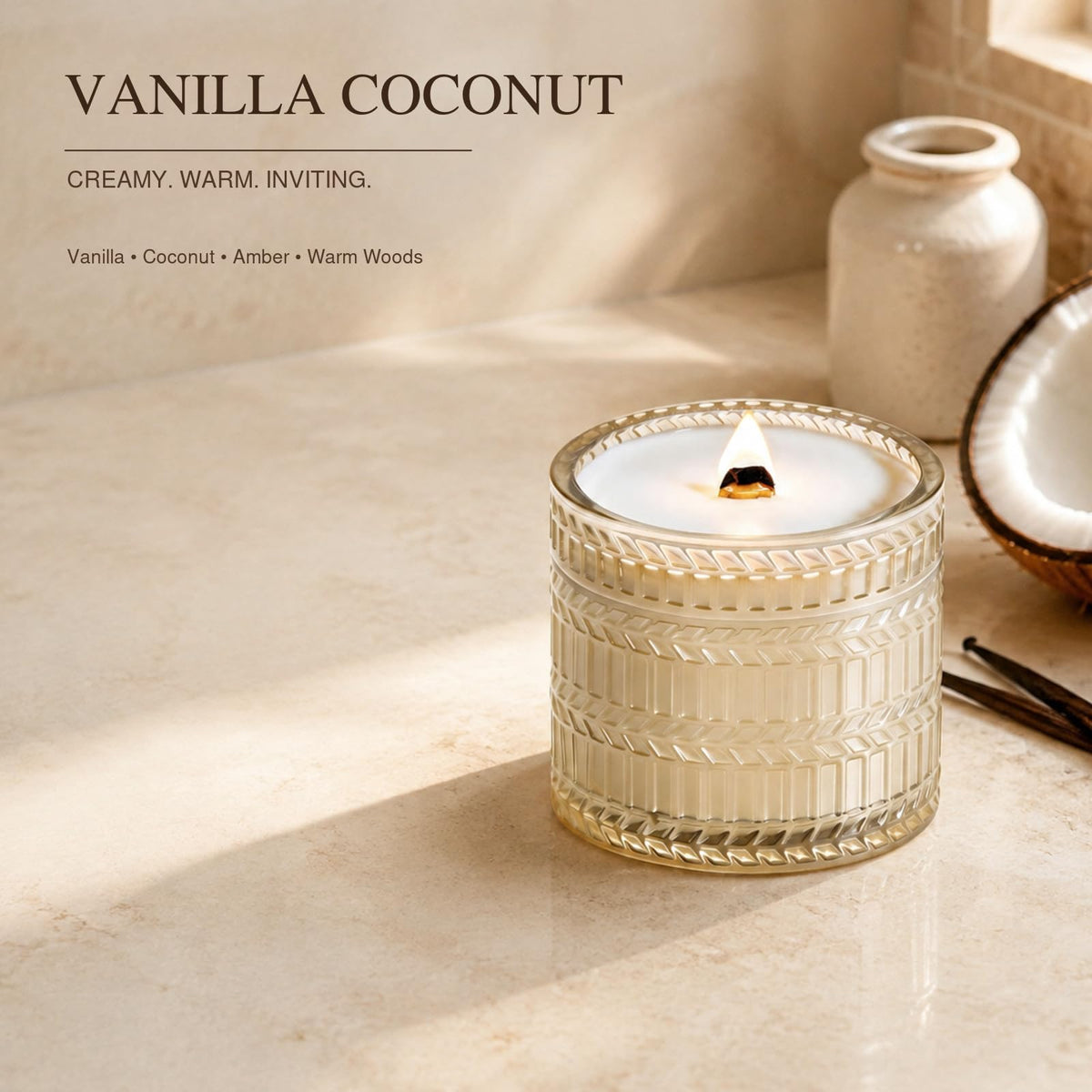 Vanilla Coconut Wood Wick Candle 7.4 oz H602
