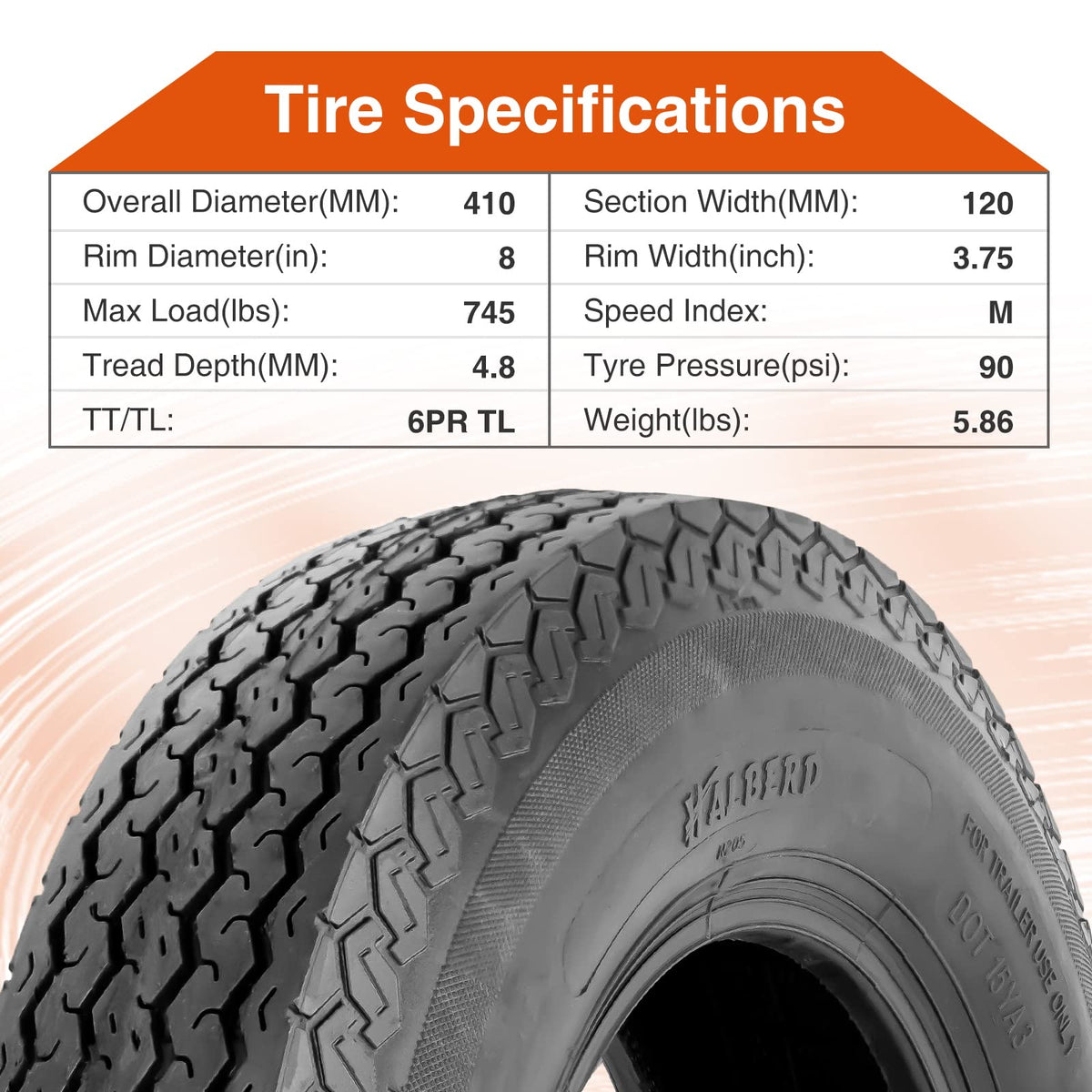 4.80-8 Trailer Tires Set of 2 Tubeless J225