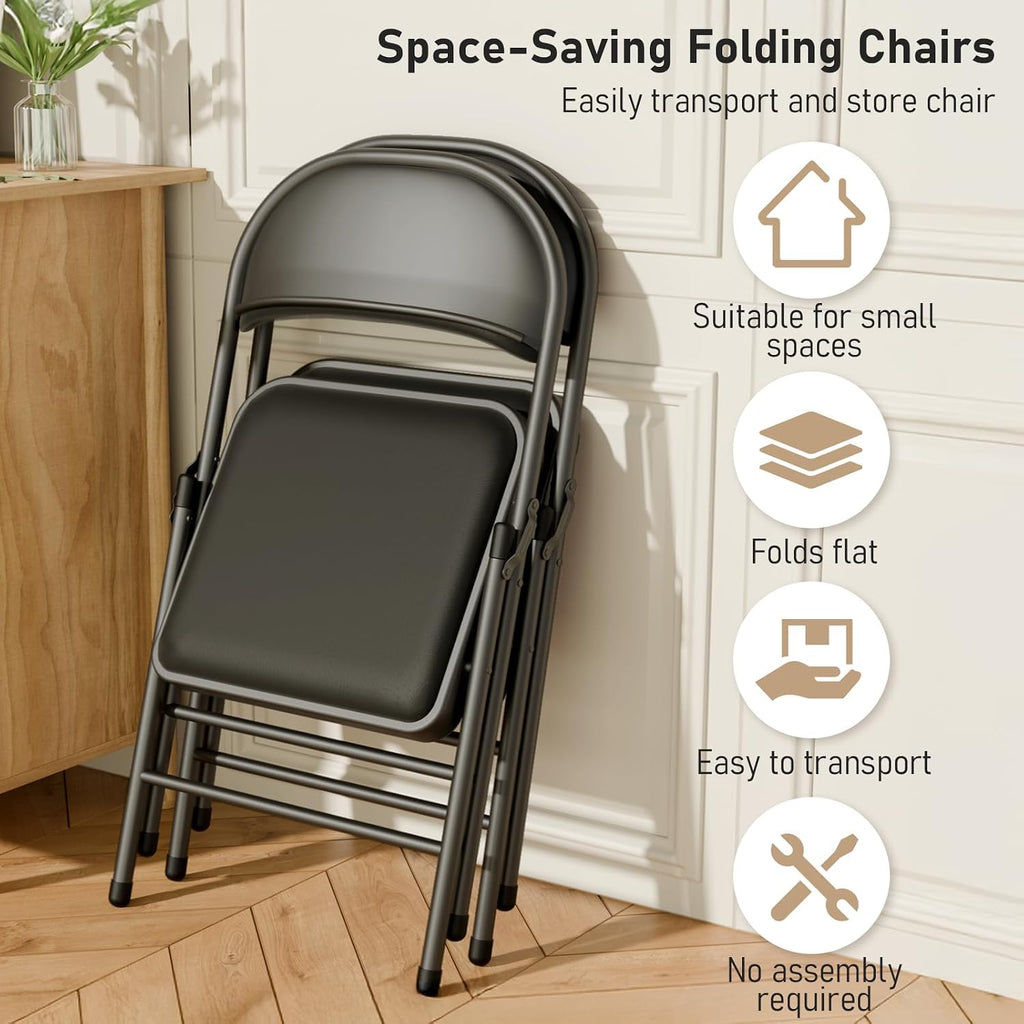 Black Folding Chairs with Padded Cushion, 10 Pack Z655