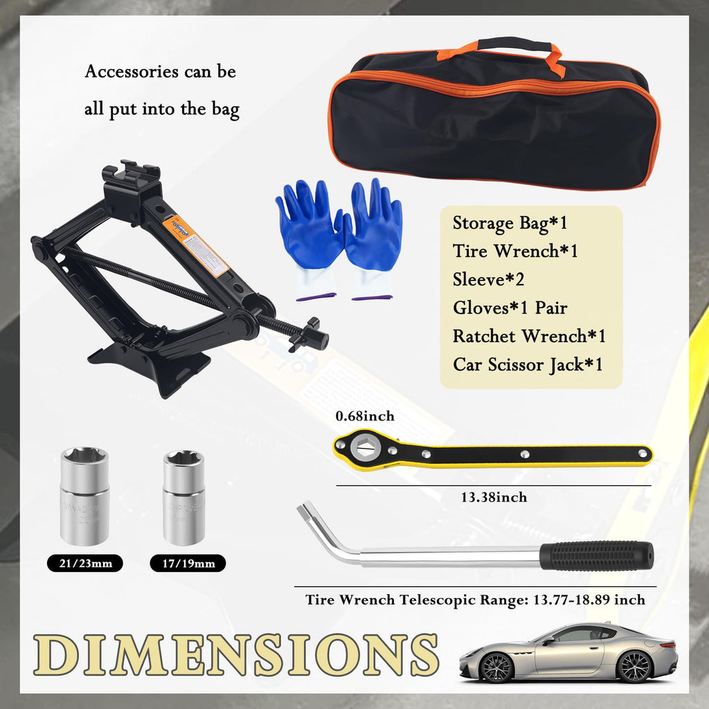 2T Scissor Jack Kit with Lug Wrench & Ratchet Wrench L1321