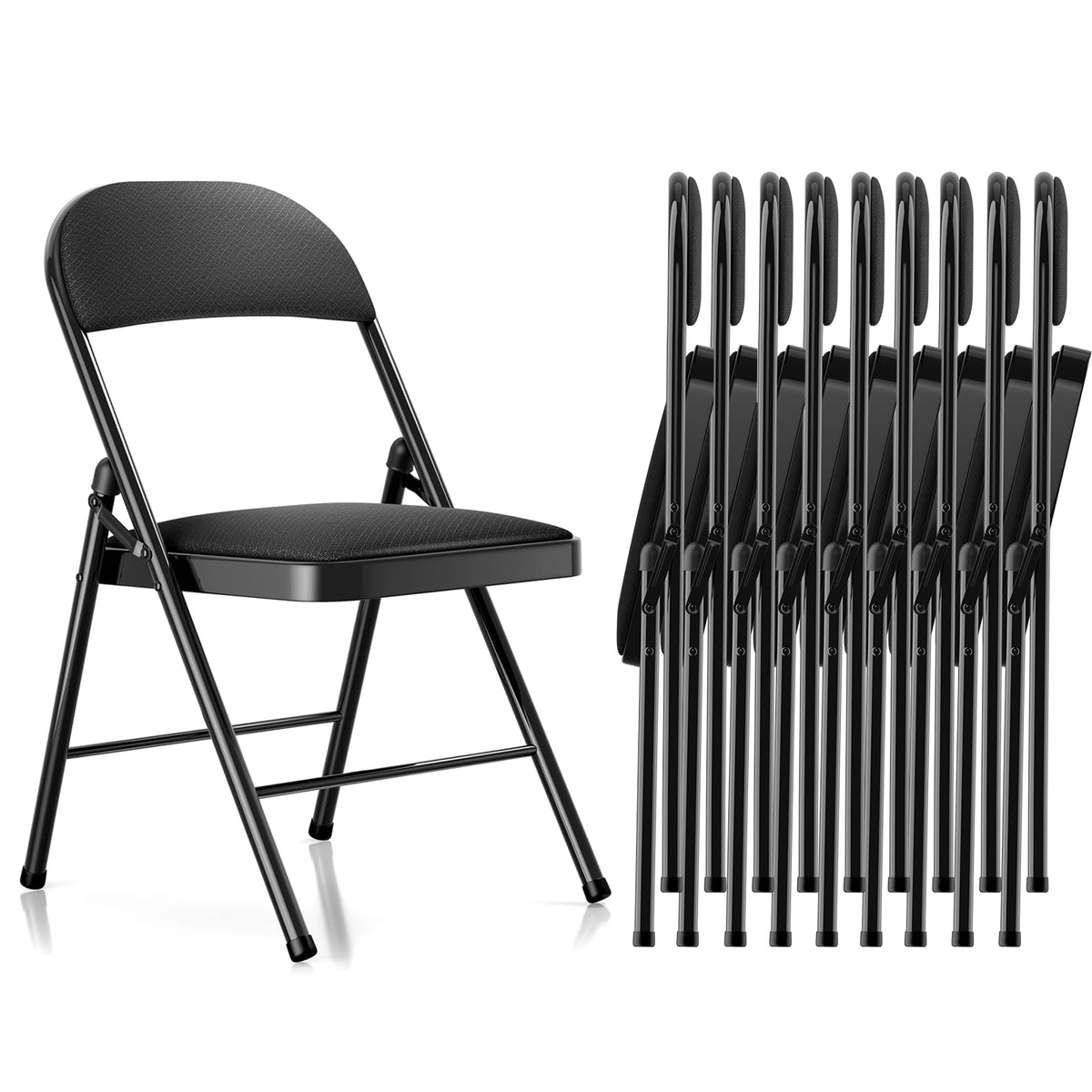Folding Chairs with Cushion 10 Pack Black S2238