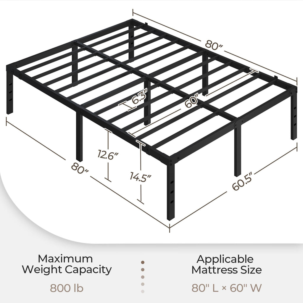 14 Inch Queen Size Black Metal Platform Bed Frame V6212