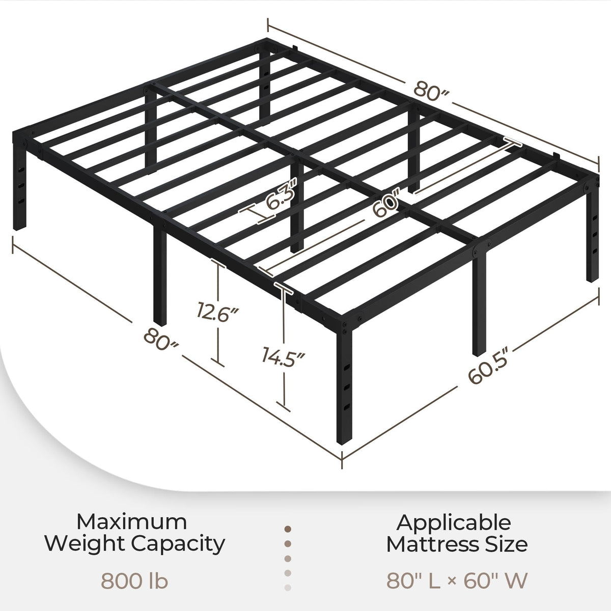 14 Inch Queen Size Black Metal Platform Bed Frame V6212