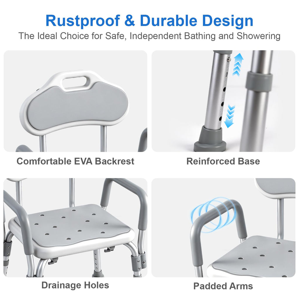 Shower Chair with Padded Armrests and Back M295501