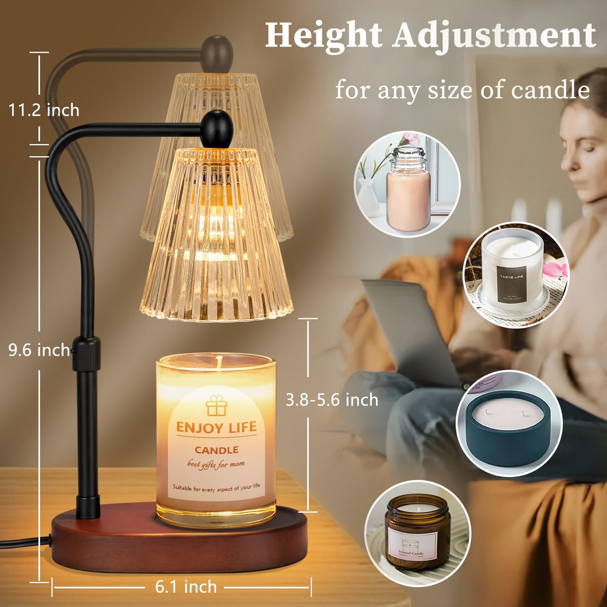 Candle Warmer Lamp with Timer Dimmer Adjustable Height I828593