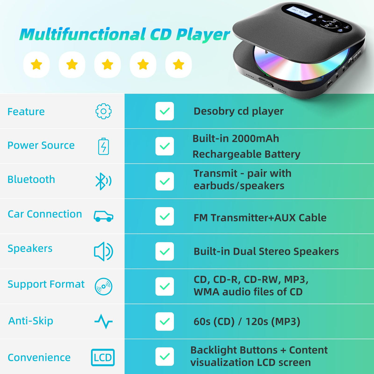Portable CD Player with Bluetooth V944