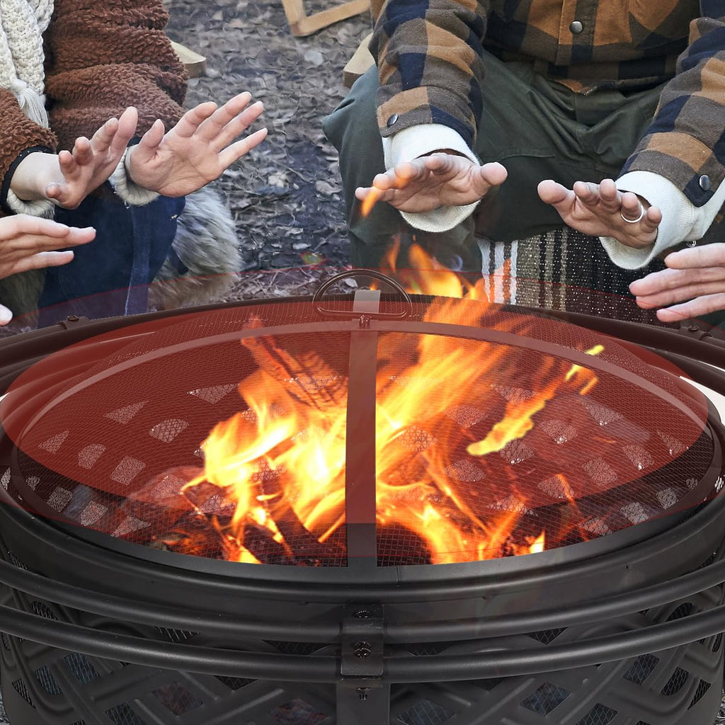 36 Inch Outdoor Fire Pit with Spark Screen Black P39038
