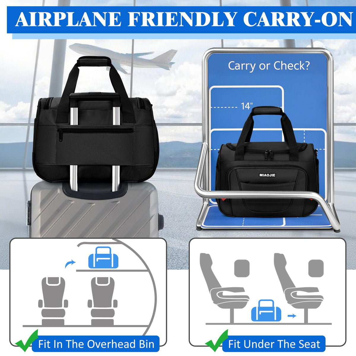 16 IN Black Underseat Carry On Luggage Bag H48571