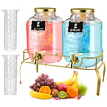 2 Pcs 2 Gallon Glass Drink Dispenser with Stand Q648939