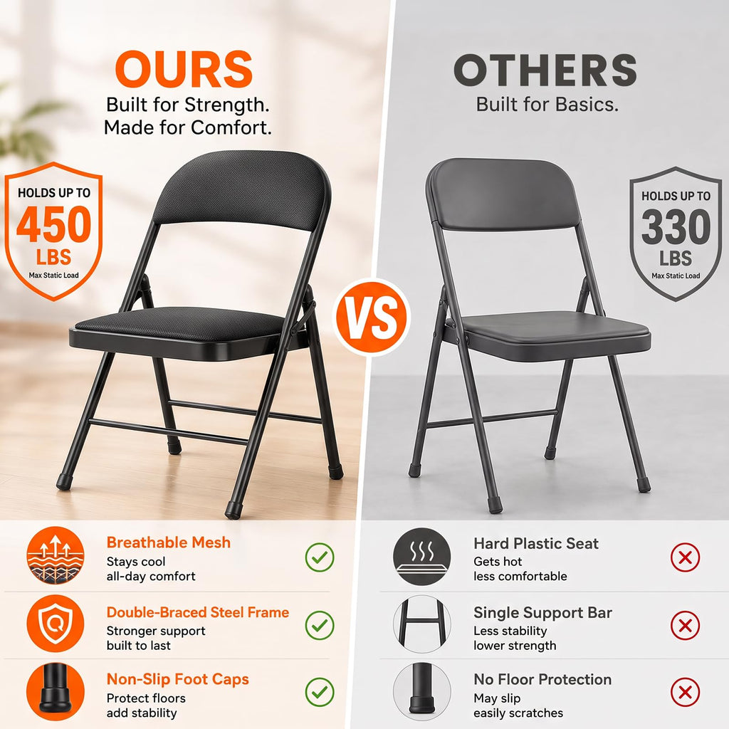 Folding Chairs with Cushion 10 Pack Black S2238