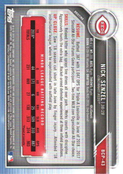 2019 Bowman Chrome Mega Box Prospect Baseball Refractor #BCP-43 Nick Senzel U247