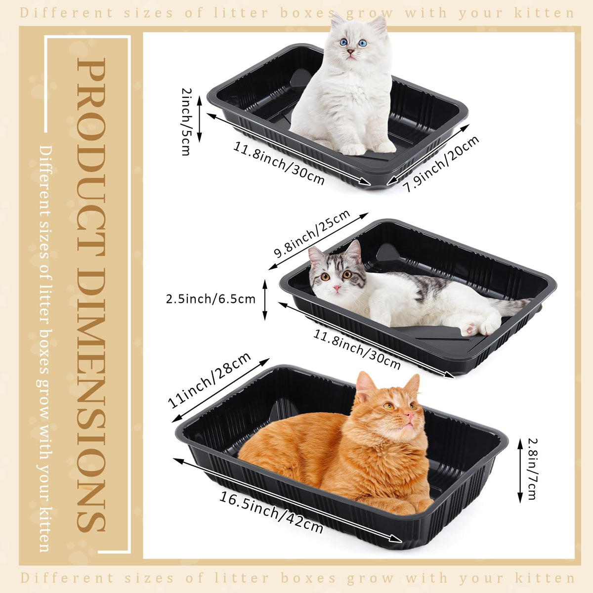 30 Pcs Disposable Plastic Cat Litter Trays 3 Sizes Black H117026