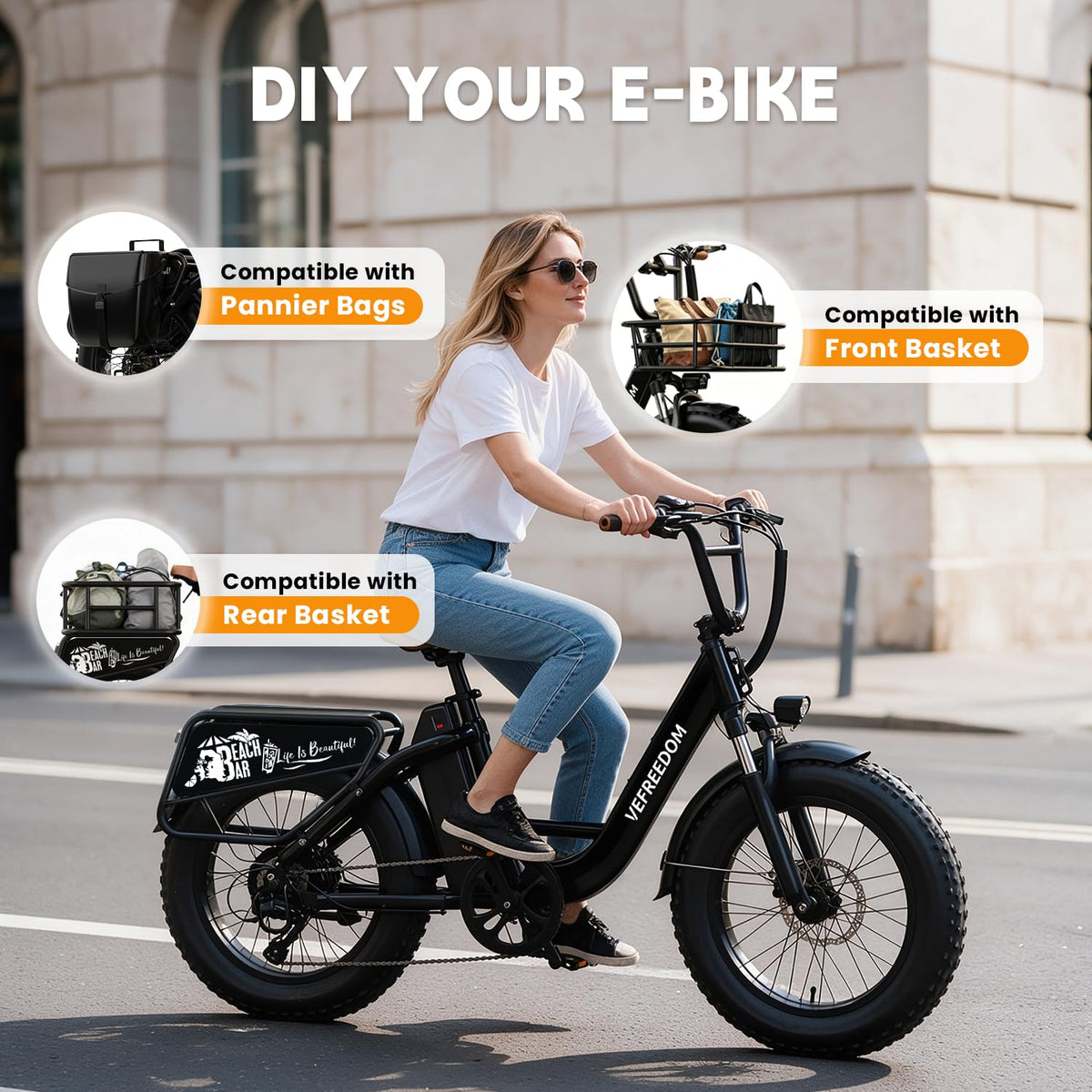 Electric Bike with 1500W Motor 48V 20Ah Battery 20" Fat Tire 7-Speed Q710