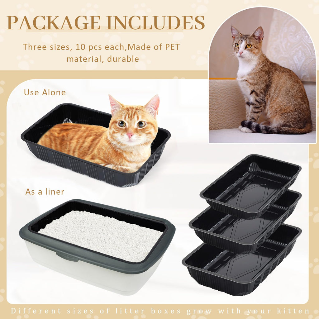 30 Pcs Disposable Plastic Cat Litter Trays 3 Sizes Black H117026