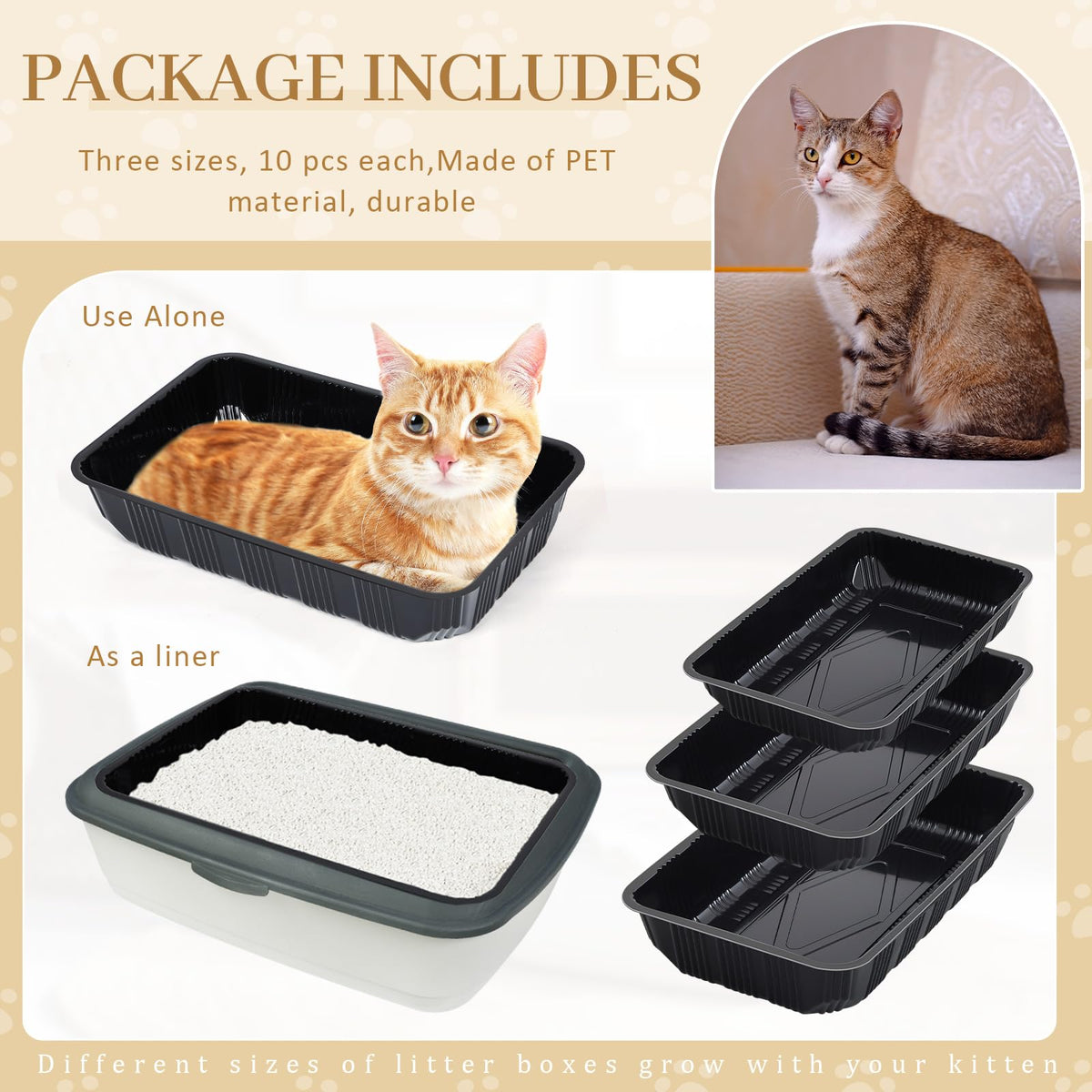 30 Pcs Disposable Plastic Cat Litter Trays 3 Sizes Black H117026